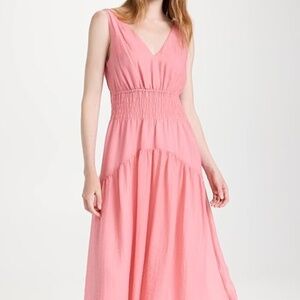 Vince Pink Sleeveless V-Neck Smocked Midi Dress